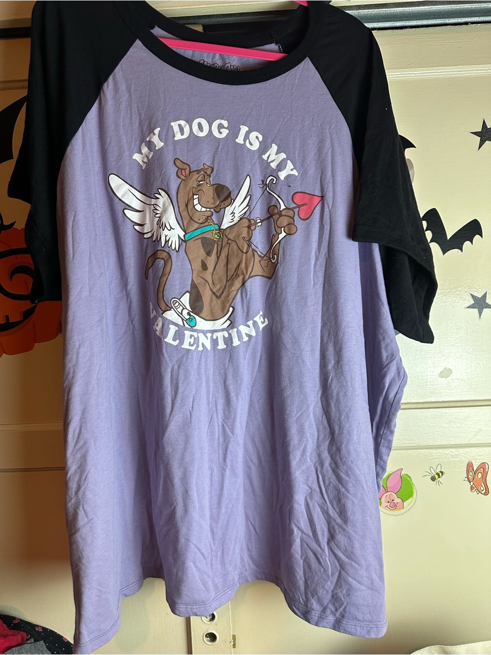 Scooby doo  Purple & Black Raglan Dog Valentine T‑Shirt, plus size size 6X